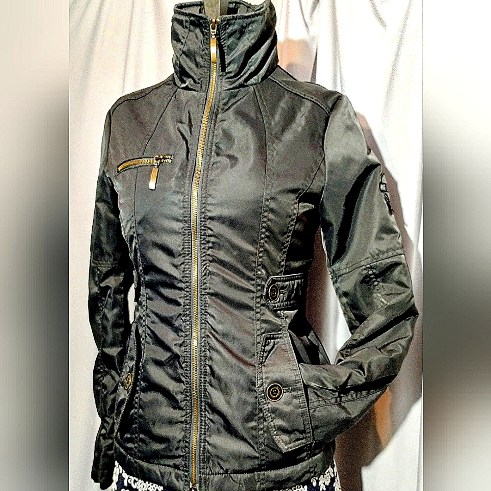 Springfield women metallic gunmetal gray fitted utility style jacket